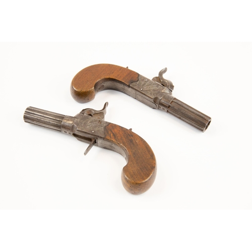 372 - A pair of good quality 55 bore percussion boxlock pocket pistols by H. Nock, London, multi ribbed tu... 