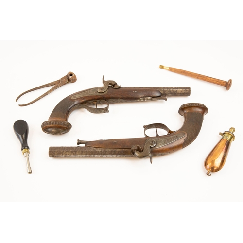 374 - A pair of Belgian 28 bore percussion target pistols, 12½