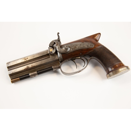 382 - An interesting Irish presentation double barrelled over and under 32 bore percussion pistol by Kavan... 