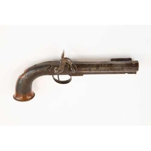 383 - A 16 bore percussioin boxlock side hammer pistol with bayonet, 11¼