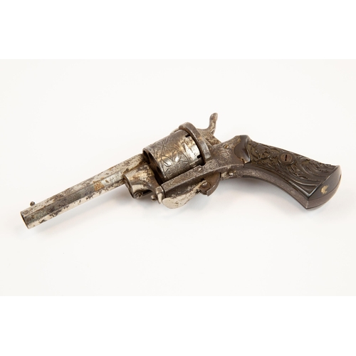 389 - A Belgian 6 shot 7mm double action open frame pin fire revolver, 7