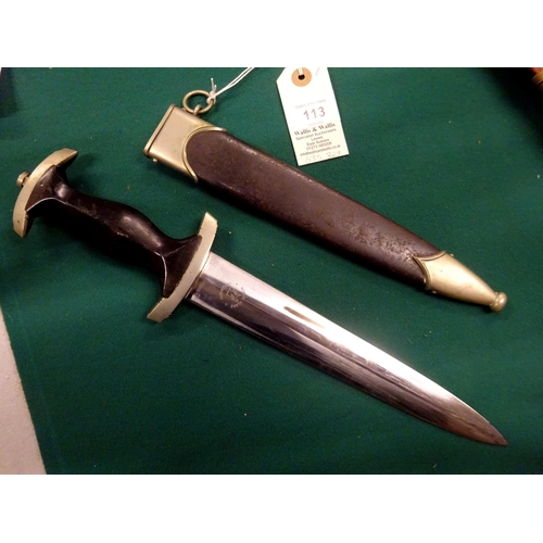 113 - A Third Reich 1933 model SS dagger, by Robert Klaas, Solingen, with nickel silver mounts, the crossg... 