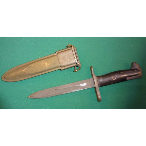 293 - A US P17 bayonet, marked 1917, scabbard has 1910 belt mount (wire missing); another cut down to form... 