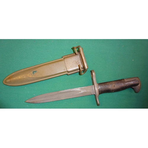 293 - A US P17 bayonet, marked 1917, scabbard has 1910 belt mount (wire missing); another cut down to form... 