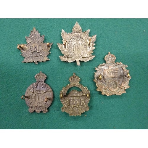 172 - 5 WWI CEF Infantry cap badges: 156th, 166th, 176th, 177th Simcoe Foresters by Ellis, and 178th 