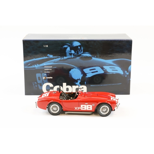 445 - A Racing Legends 1:18 scale AC Ford Cobra 260 1962 American road racer. In red, racing number 98, wi... 