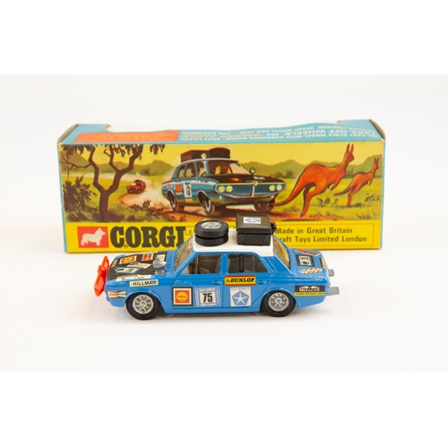 289 - Corgi Toys Hillman Hunter With Kangaroo (302). In mid blue with satin black bonnet, red plastic roo ... 