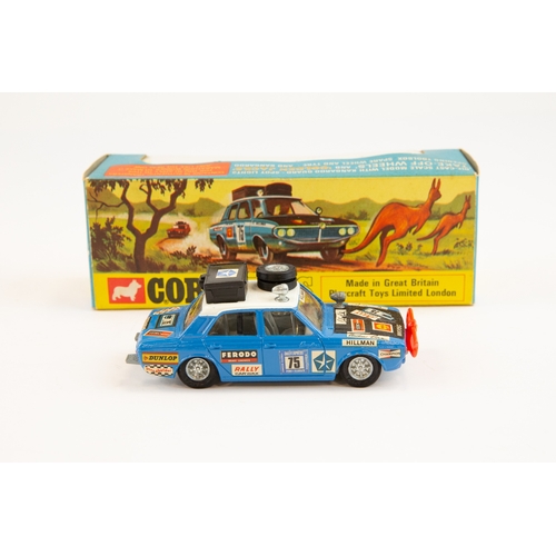 289 - Corgi Toys Hillman Hunter With Kangaroo (302). In mid blue with satin black bonnet, red plastic roo ... 