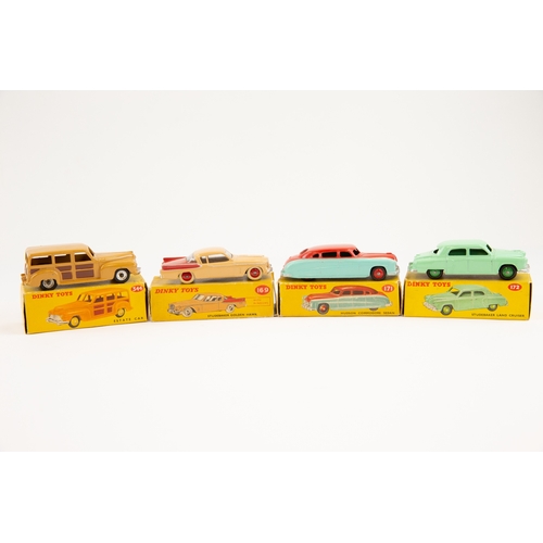 345 - 5 Dinky toys. To include No.169 Studebaker Golden hawk in 2 tone  pink and red with red wheel hubs, ... 