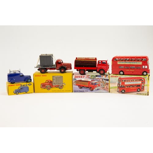 374 - 4 Dinky Toys. Bedford Coca-Cola Truck (402). Red with white roof & red plastic wheels. Routemaster B... 