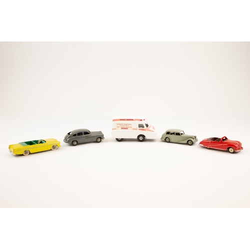 377 - 4 Dinky Toys. 2 French Dinky- Ford Vedette in dark grey with light grey wheels. Plus a Chrysler New ... 