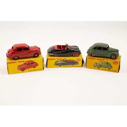 386 - 3 Dinky Toys. An Austin Atlantic Convertible (106). In black with red interior with red wheels. An A... 