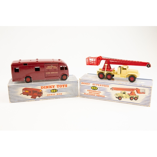 399 - 2 Dinky toys, No.981 Horse box finished in burgundy with red metal wheels, Missing all of the Britis... 