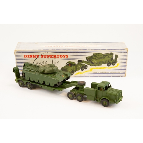 403 - Dinky Supertoys Gift Set (698). Tank Transporter with Tank. Comprising Thornycroft Mighty Antar Tank... 