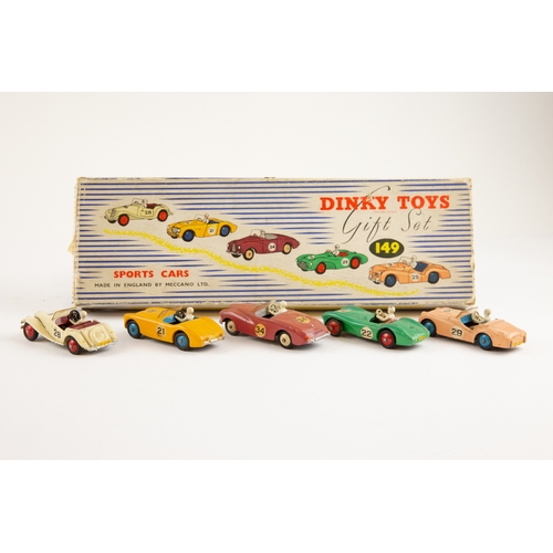 408 - A scarce Dinky toys gift set No.149 sports cars. set contains, MG Midget, Austin Healey, Sunbeam Alp... 