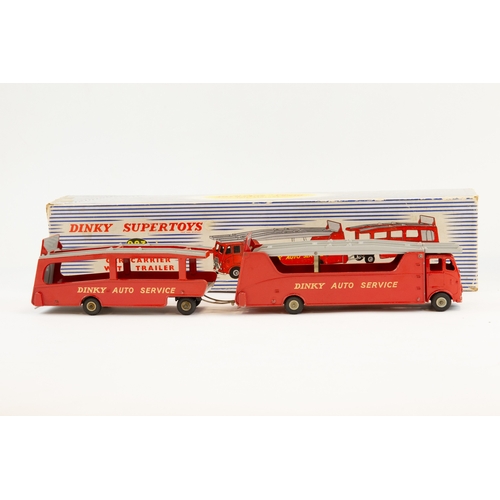 418 - Dinky supertoys No.983 car carrier with trailer, Both have red body with grey ramps and wheel hubs. ... 