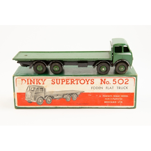 421 - Dinky Supertoys Foden Flat Truck (502). 1st type with DG cab, cab and rear body in dark green, dark ... 