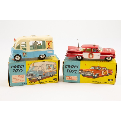 284 - 2 Corgi toys. No.439 Chevrolet fire chief car finished in red with yellow interior with driver and p... 