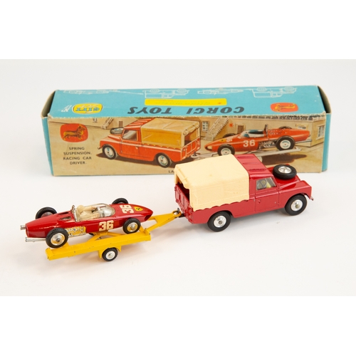 288 - Corgi Toys Gift Set No.17 Land Rover With Ferrari Racing Car On-Trailer. Land Rover in red with yell... 