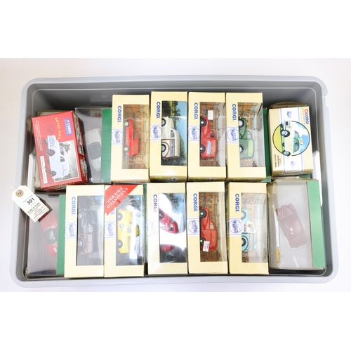 301 - 40 Corgi Classics. 15x Morris Minor, including pick-ups, Travellers, saloons and vans. 4x Porsche 35... 