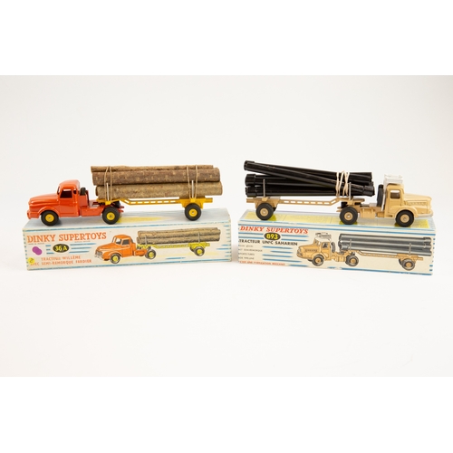 313 - 2 Dinky French Supertoys. A Tracteur Unic Saharien (893). In beige with white roof box, beige metal ... 