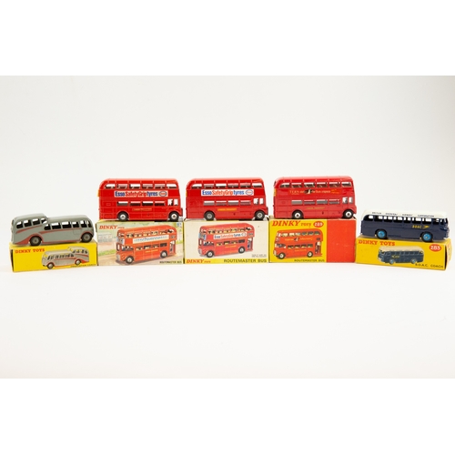 344 - 5 Dinky toys. To include No.283 B.O.A.C coach in navy blue with white roof, and mid blue wheel hubs,... 