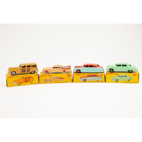 345 - 5 Dinky toys. To include No.169 Studebaker Golden hawk in 2 tone  pink and red with red wheel hubs, ... 