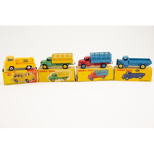 362 - 4 Dinky toys commercial vehicles, to include No.412 Austin wagon in mid blue with yellow hubs, No.43... 