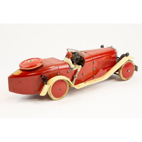 253 - A rare 1930's No.2 Meccano Constructor Car. A boat tail example in red with cream mudguards/running ... 