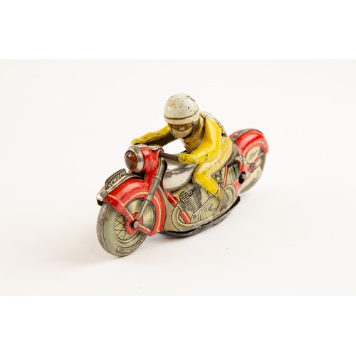 264 - Tinplate Schuco clockwork powered Racing Motorcycle. Length 13cm, Schuco Sport, racing number 2. In ... 