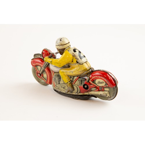 264 - Tinplate Schuco clockwork powered Racing Motorcycle. Length 13cm, Schuco Sport, racing number 2. In ... 