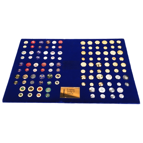 102 - Two London Badge & Button Company c 2000 blue velvet covered exhibition display boards of buttons, e... 