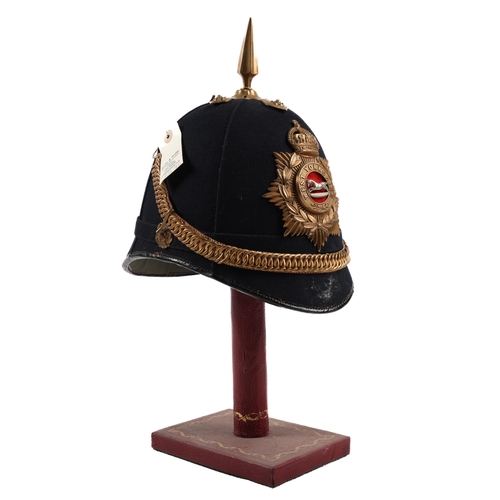 212 - A post 1902 OR's Home Service helmet of the West Yorkshire Regiment, blue cloth with brass mounts, l... 