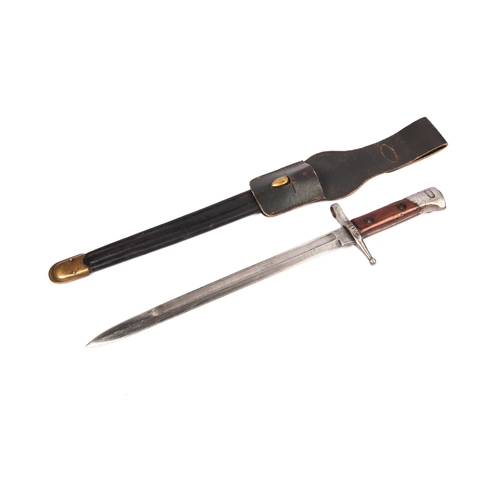 259 - An Italian M1891 bayonet for the Vetterli rifle, in its brass mounted leather scabbard with replacem... 