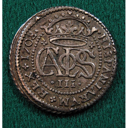 28 - Spain: Carolus III (1759-1788) AR 4 Reales 1761 Madrid Mint, Fine; 2 reales 1708, a nice VF; 1718 fa... 