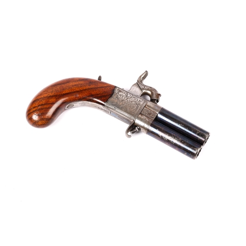 317 - A good double barrelled 80 bore over and under turn over percussion boxlock pistol, 6½