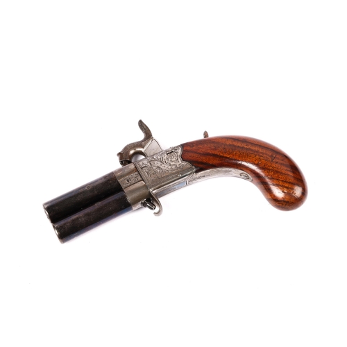 317 - A good double barrelled 80 bore over and under turn over percussion boxlock pistol, 6½