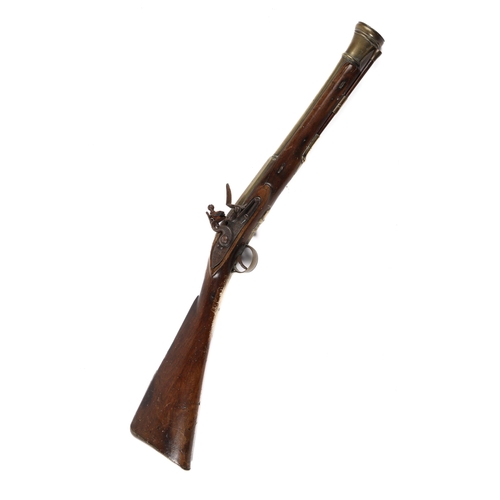 335 - An Irish late 18th century brass barrelled flintlock blunderbuss 30½