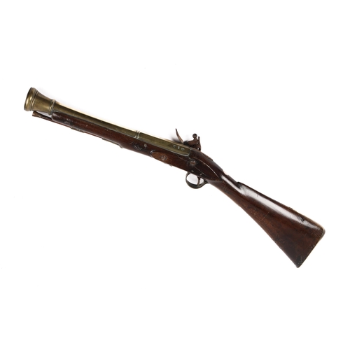 335 - An Irish late 18th century brass barrelled flintlock blunderbuss 30½