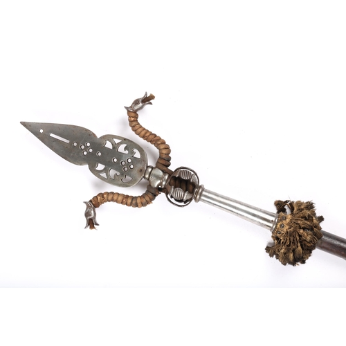 352 - A very fine 17th century Gunner's linstock, steel fretted head with 2 arms for the original slow mat... 