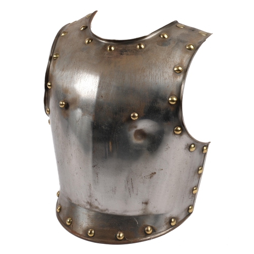 356 - A French Napoleonic Household Cavalry trooper's steel ball proof breast plate, brass dome stud, impa... 