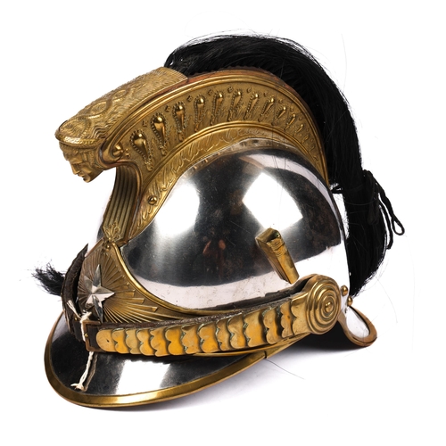 360 - A good French Cuirassier's or Dragoon's steel dress helmet, with brass mounts, star helmet badge, br... 