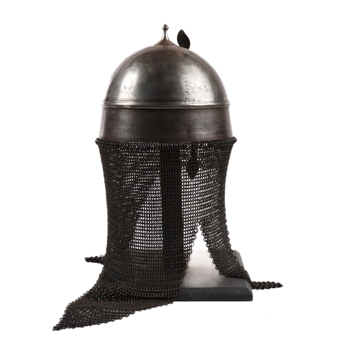 362 - A scarce late 19th century Khula Khud type steel helmet, with chain mail camail and single steel nas... 