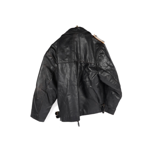 59 - A Third Reich Luftwaffe officer's black leather flying jacket, with silver alloy embroidered eagle b... 