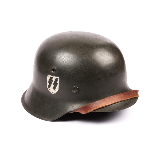 76 - A Third Reich M42 SS single decal steel helmet, the decal with second pattern runes, stamped 