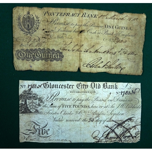 30 - Currency notes (4): Nantwich Bank, Cheshire, £5 note, dated 1st March 1823, no 931; Gloucester City ... 