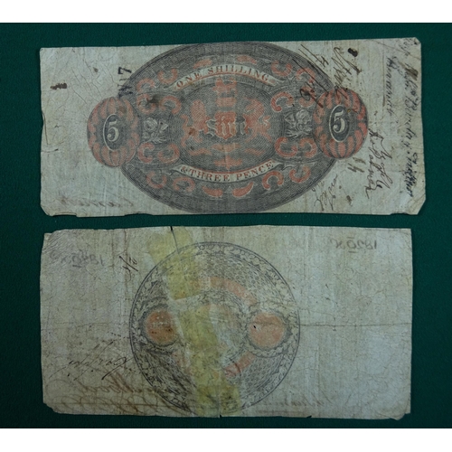 30 - Currency notes (4): Nantwich Bank, Cheshire, £5 note, dated 1st March 1823, no 931; Gloucester City ... 