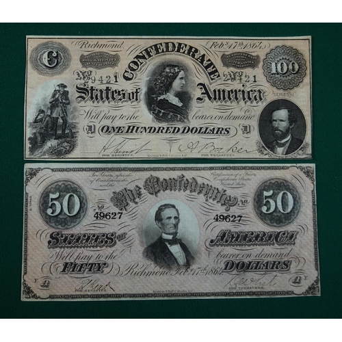 32 - Confederate States of America: currency notes of 1864 (5) comprising: 500 dollars, bearing portrait ... 