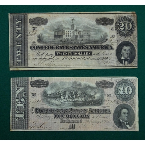 32 - Confederate States of America: currency notes of 1864 (5) comprising: 500 dollars, bearing portrait ... 