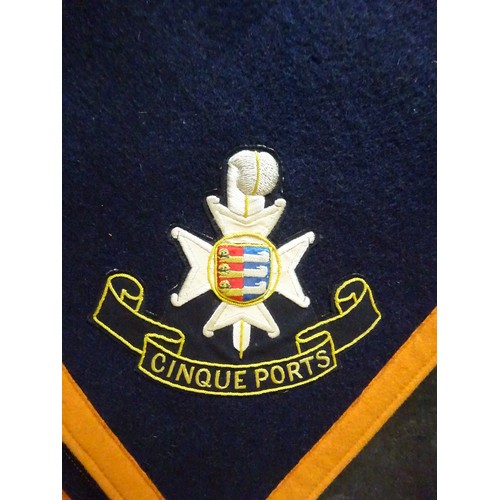 198 - An officer's shabraque of the Cinque Ports Regiment, of blue cloth with orange border, embroidered r... 